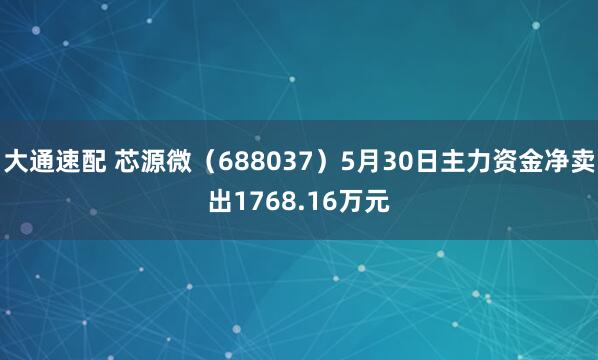 大通速配 芯源微（688037）5月30日主力资金净卖出1768.16万元